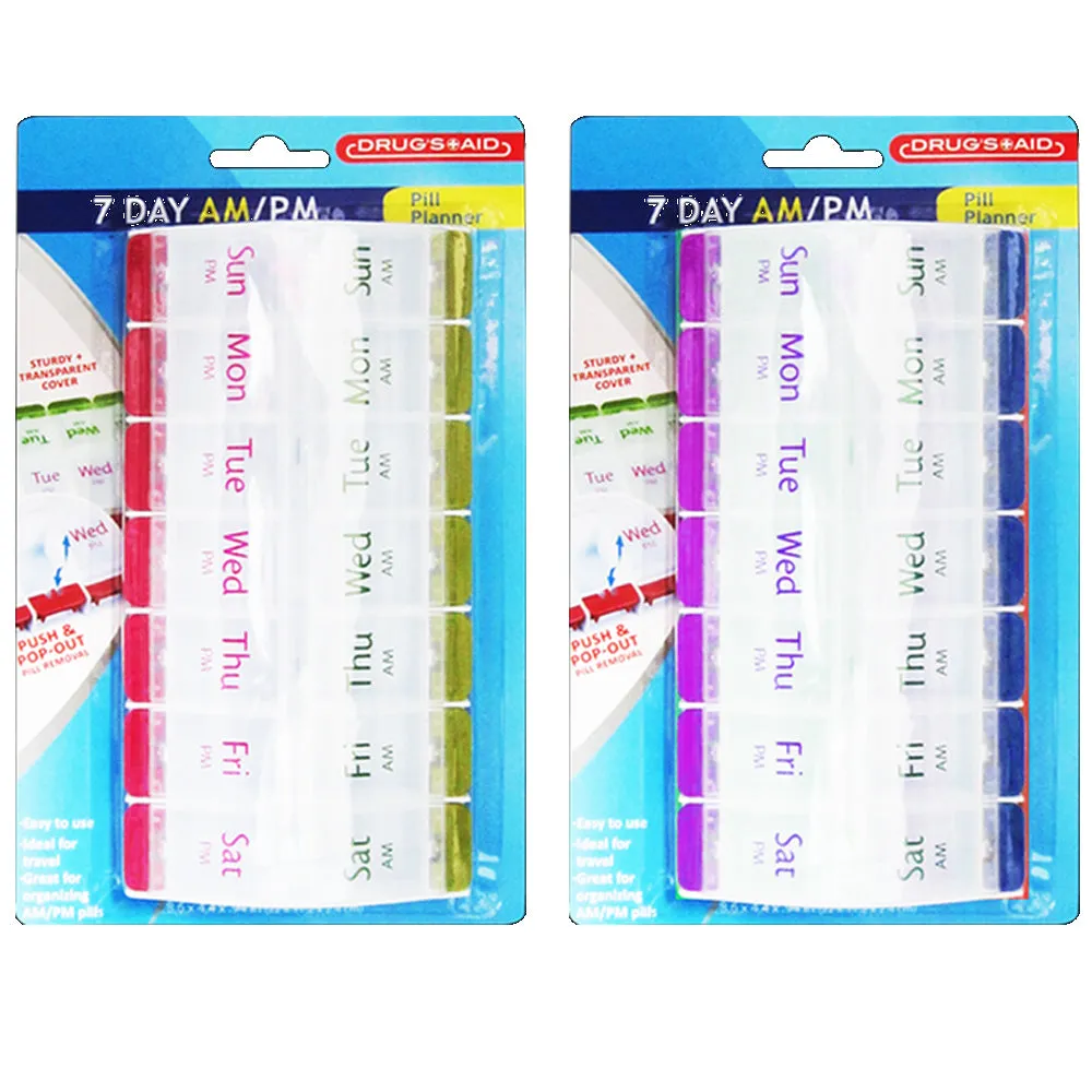 2 Pack Pop Up Pill Box 7 Day Medication Compartment Container Storage Organizer