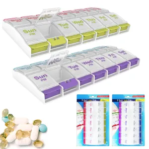 2 Pack Pop Up Pill Box 7 Day Medication Compartment Container Storage Organizer