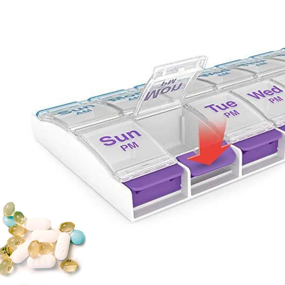 2 Pack Pop Up Pill Box 7 Day Medication Compartment Container Storage Organizer