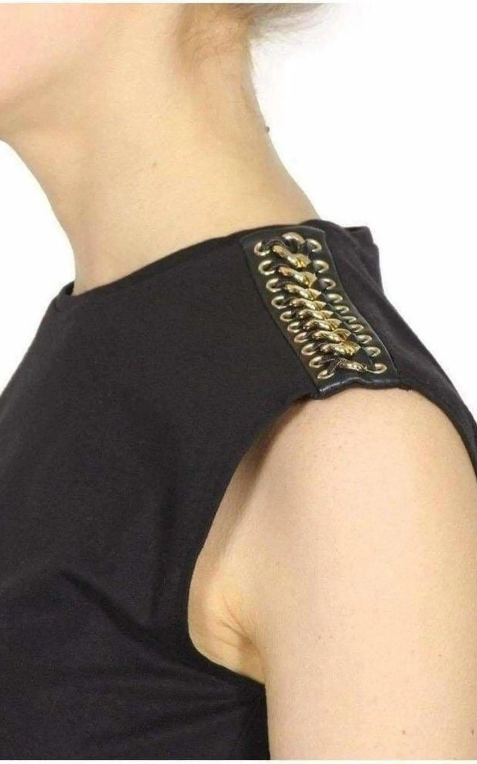 Black & Gold Chain Trimmed Tank Top