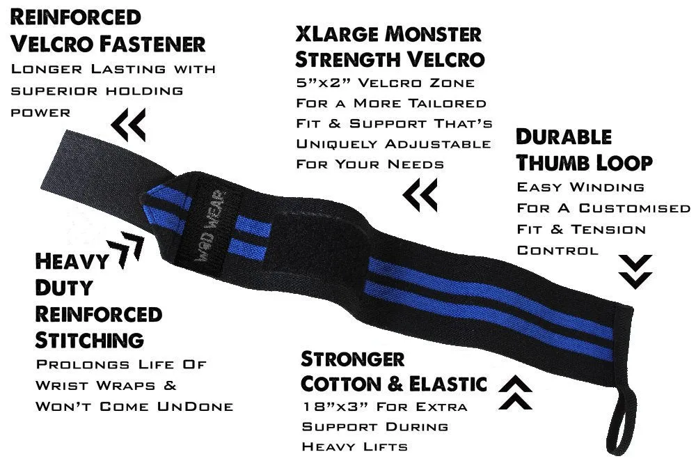 Elastic Wrist Wraps - 18 Inch Pair for Fitness, Powerlifting, Bodybuilding, Weight Lifting, Cross-Training Wrist Supports for Weight Training - with Hook and Loop Grip (Diamond)
