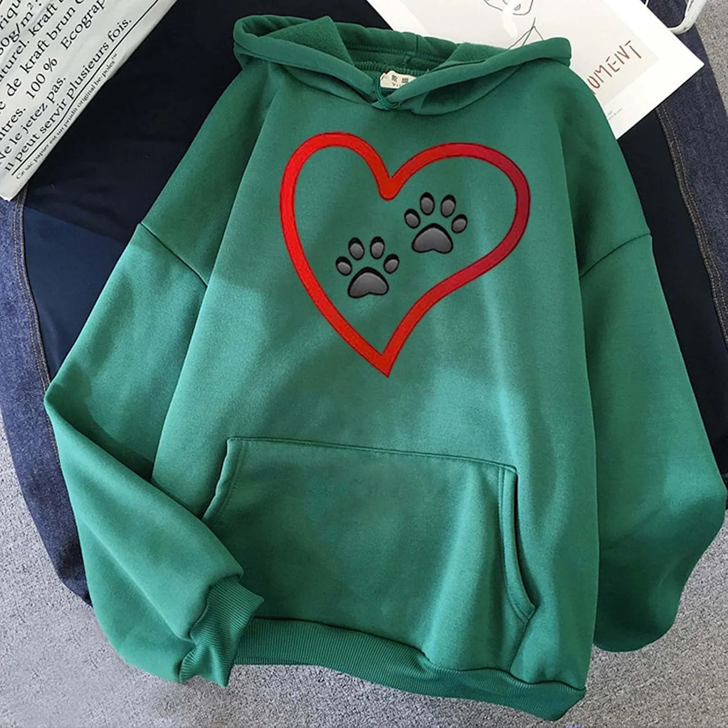 Graphic Hoodie for Women Cute Dog Paw Print Long Sleeve Casual Sweatshirt Comfy 2024 Fall Winter Pullover with Pocket