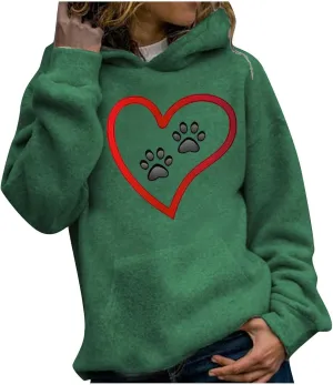 Graphic Hoodie for Women Cute Dog Paw Print Long Sleeve Casual Sweatshirt Comfy 2024 Fall Winter Pullover with Pocket
