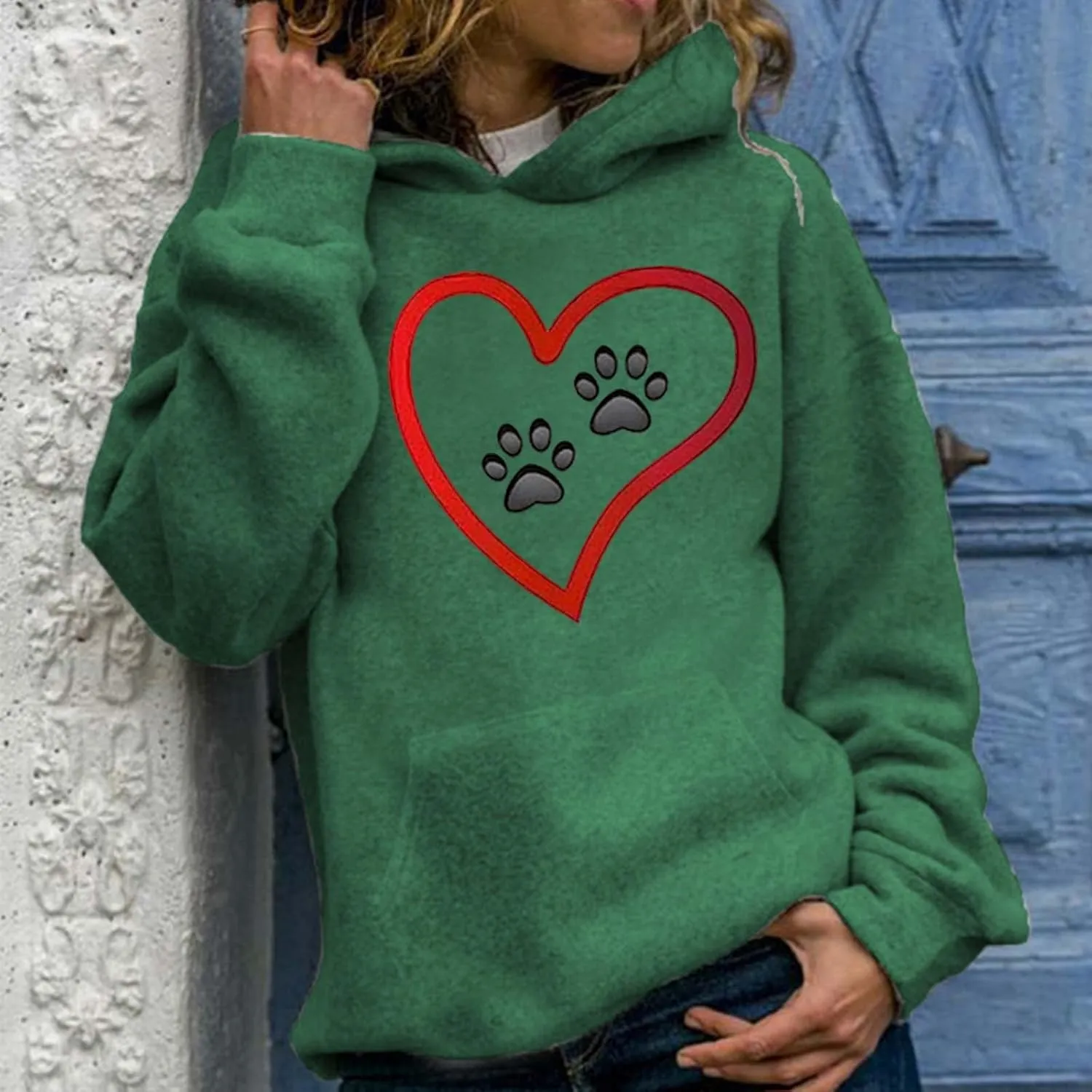 Graphic Hoodie for Women Cute Dog Paw Print Long Sleeve Casual Sweatshirt Comfy 2024 Fall Winter Pullover with Pocket