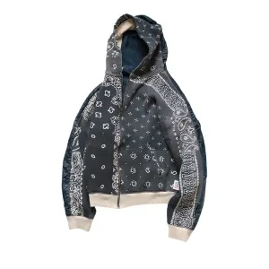 Kapital Half-Quilted Bandana Zip-Up 'Black' Hoodie, black