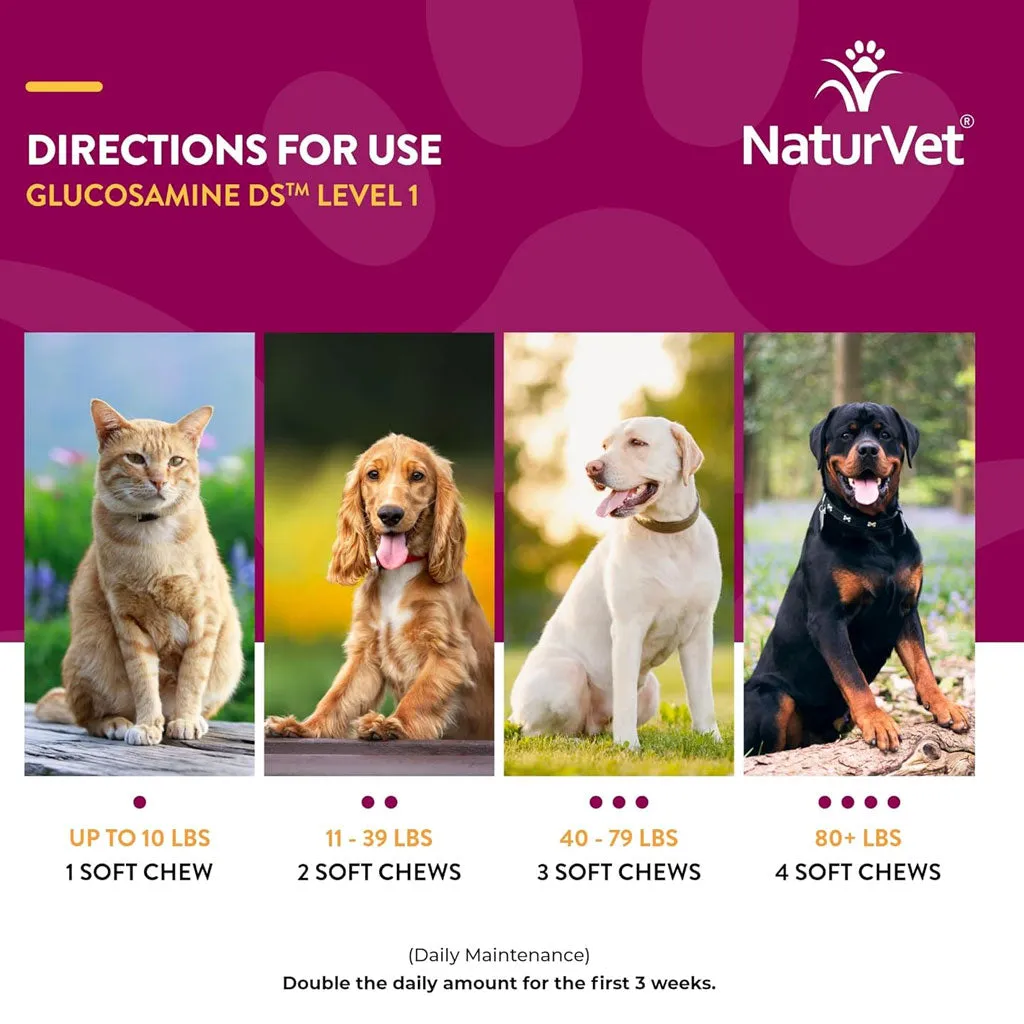 NaturVet Glucosamine DS Level 1 Soft Chews with Chondroitin for Dogs & Cats, 70 count