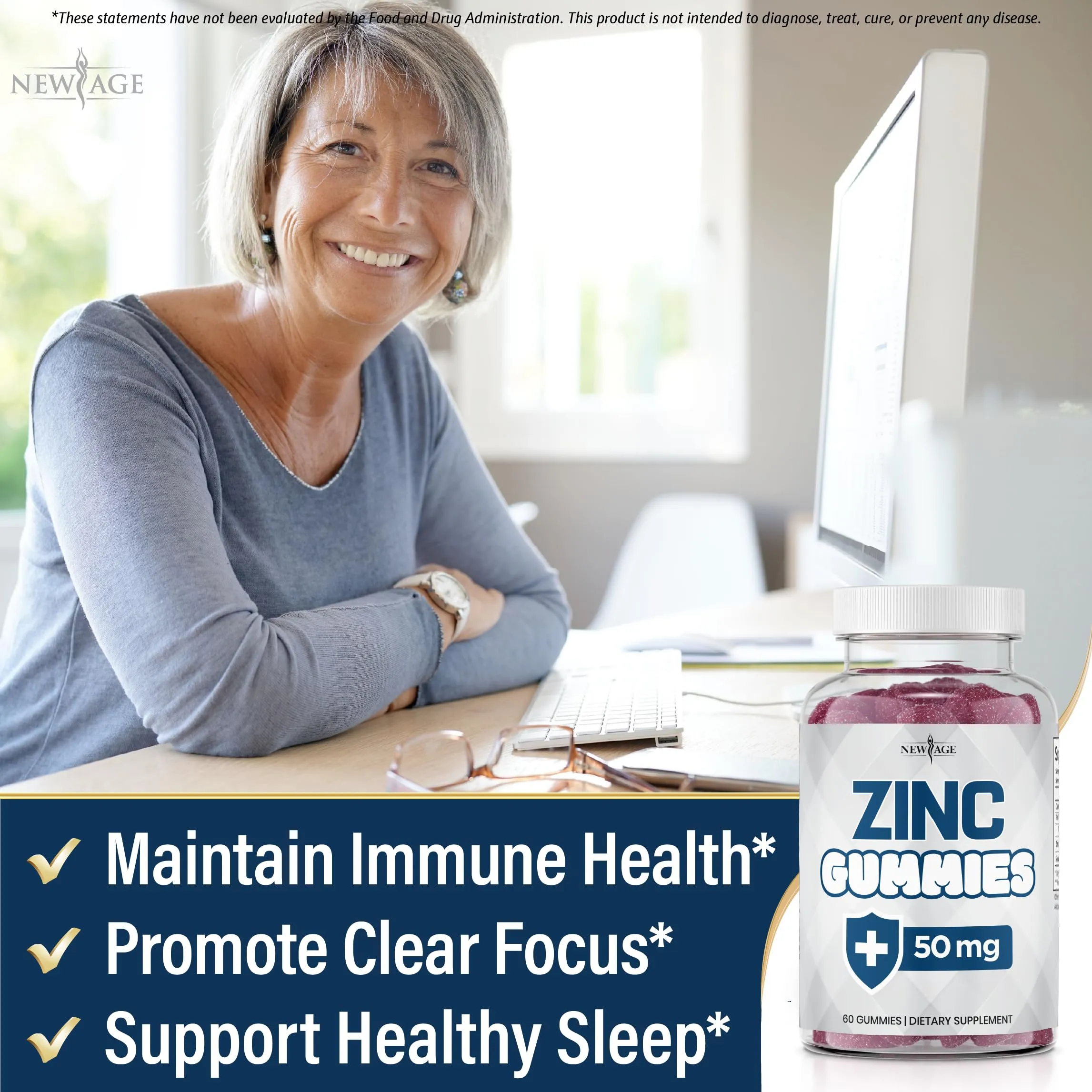 NEW AGE Zinc Gummies - 2 Pack - 50mg High Immune Booster Zinc Supplement, Immune Defense, Powerful Natural Antioxidant, Non-GMO - by New Age, 120 Count