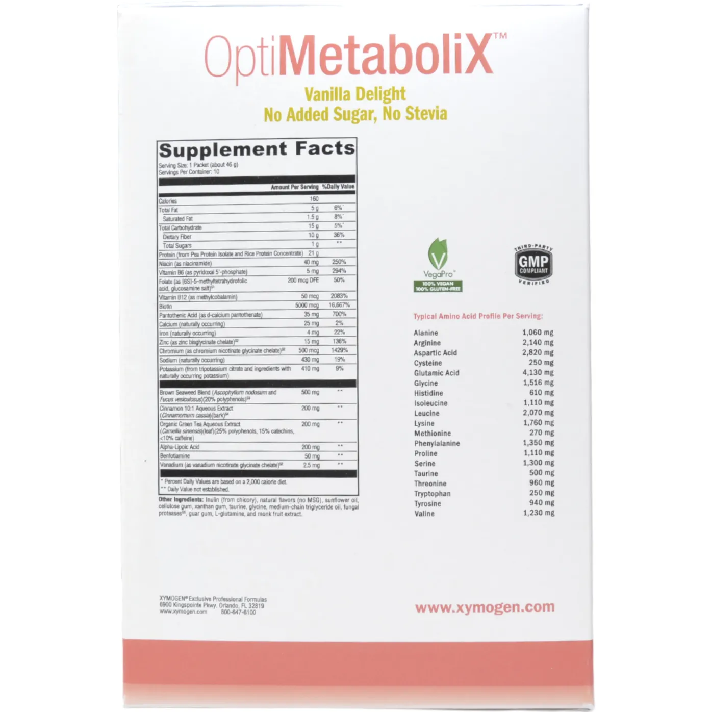 OptiMetaboliX: Vanilla Delight (No Added Sugar, No Stevia) 10 Servings by Xymogn