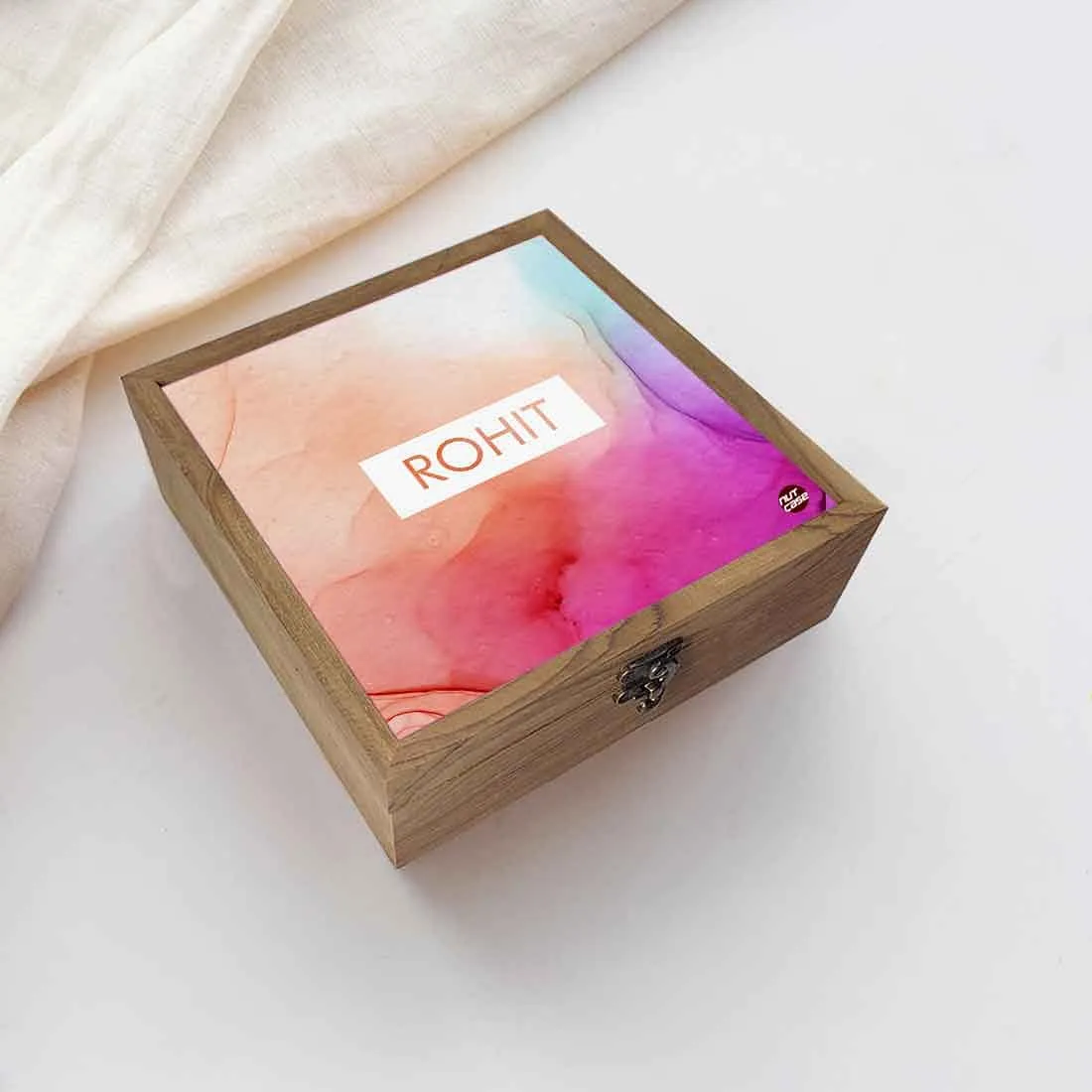 Personalised Jewellery Makeup Organizer Box with Name - Watercolor