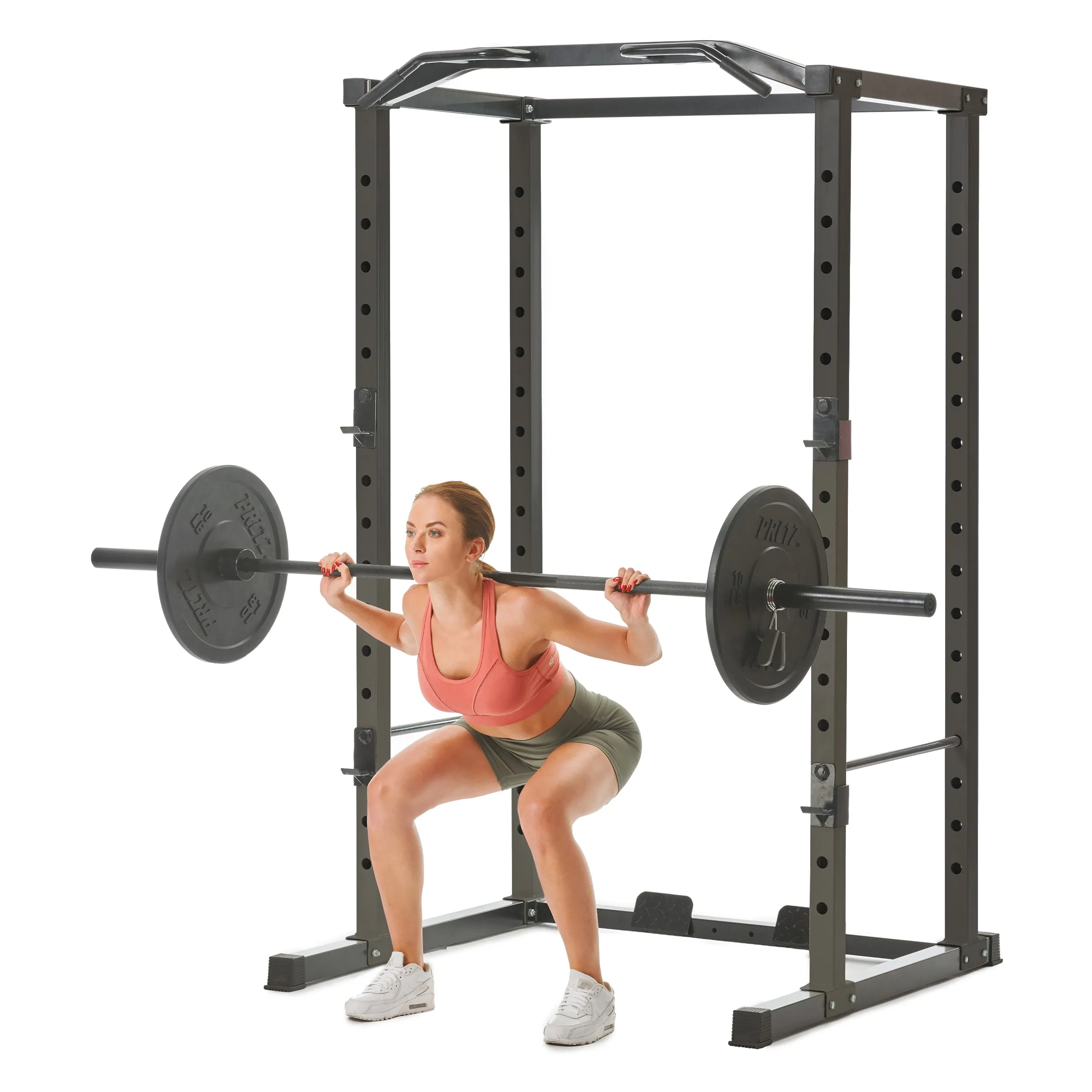 PRCTZ Adjustable Power Cage, 1000 lb. Capacity, Weight Lift Cage with Pull Up Bar, Dip Station, J-Hooks, and Squat Rack