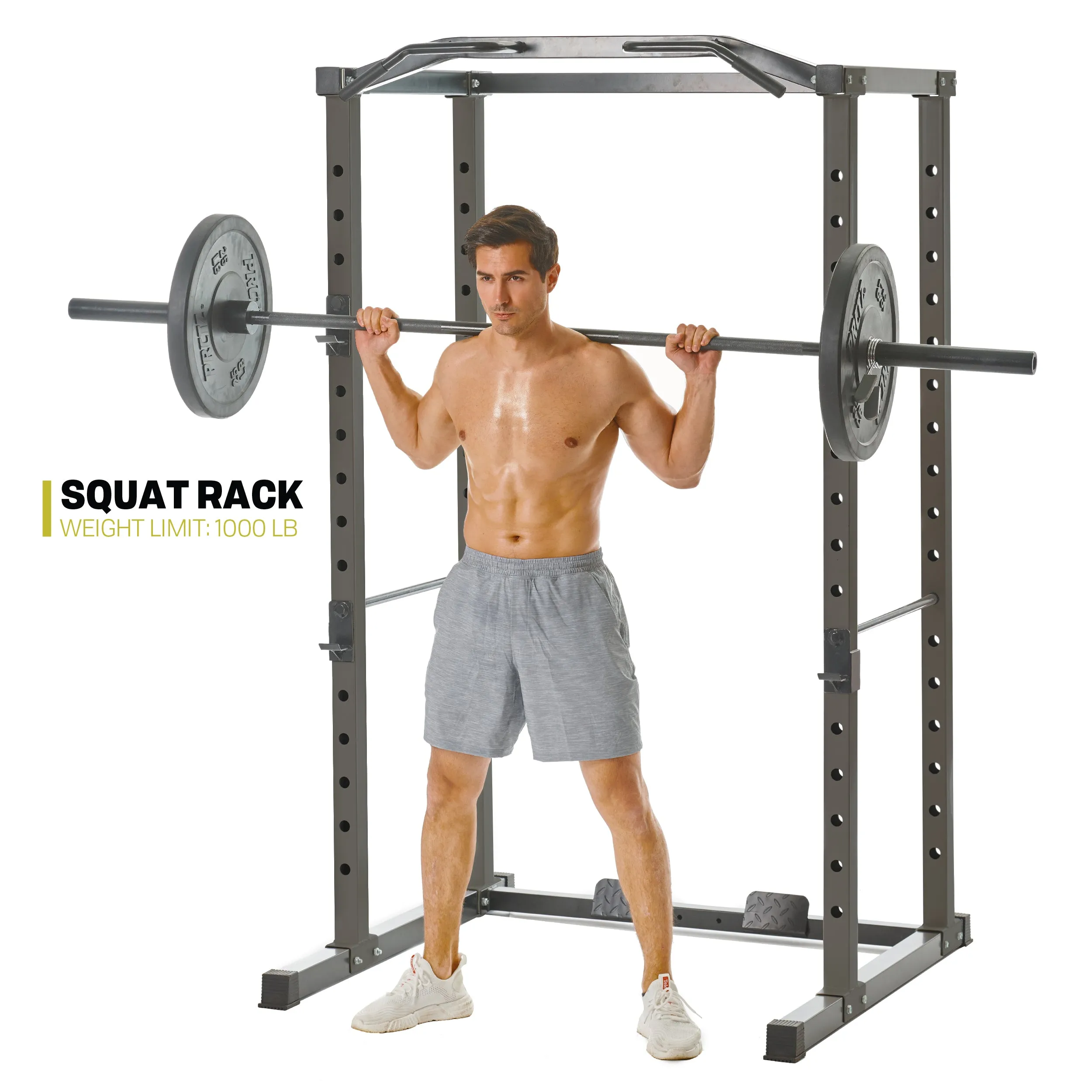 PRCTZ Adjustable Power Cage, 1000 lb. Capacity, Weight Lift Cage with Pull Up Bar, Dip Station, J-Hooks, and Squat Rack