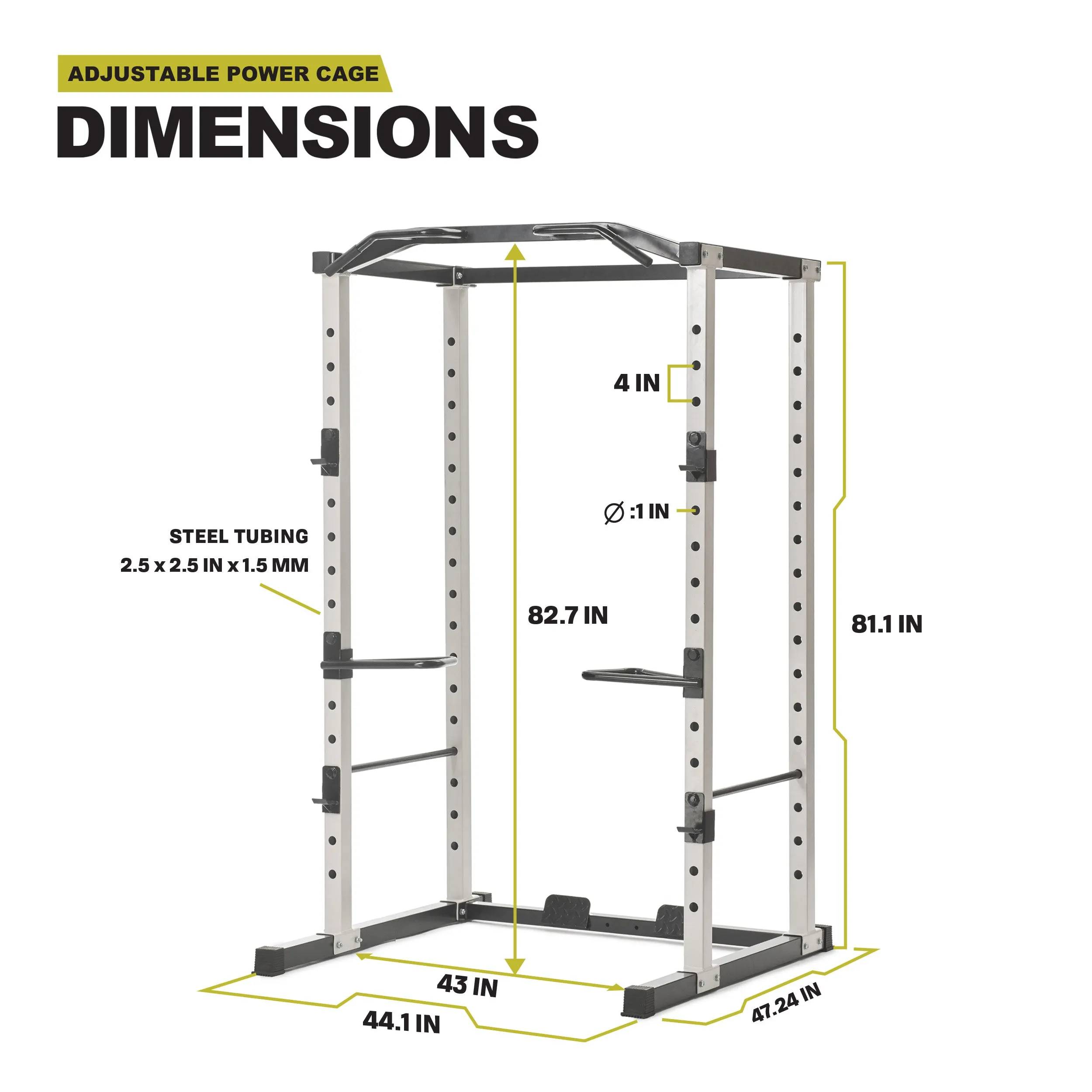 PRCTZ Adjustable Power Cage, 1000 lb. Capacity, Weight Lift Cage with Pull Up Bar, Dip Station, J-Hooks, and Squat Rack