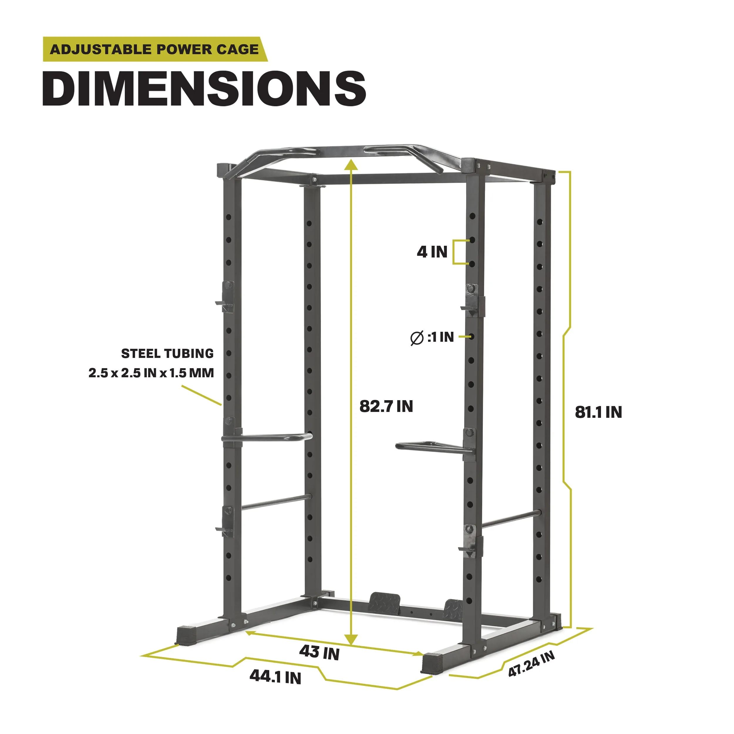 PRCTZ Adjustable Power Cage, 1000 lb. Capacity, Weight Lift Cage with Pull Up Bar, Dip Station, J-Hooks, and Squat Rack