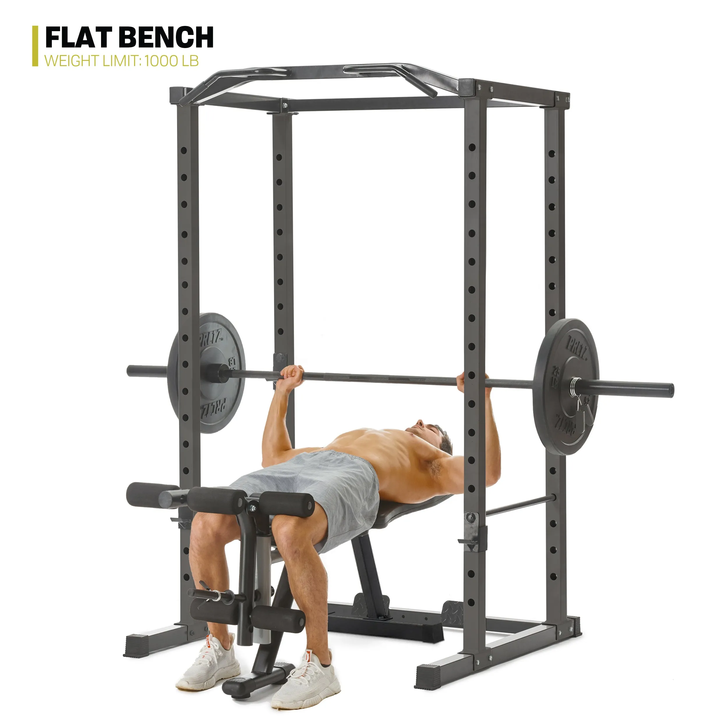 PRCTZ Adjustable Power Cage, 1000 lb. Capacity, Weight Lift Cage with Pull Up Bar, Dip Station, J-Hooks, and Squat Rack