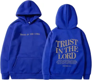 Trust in The Lord Letter Print Fashion Hoodies & Sweatshirts for Women Oversize Pullover with Kangaroos Pocket Drawstring Top