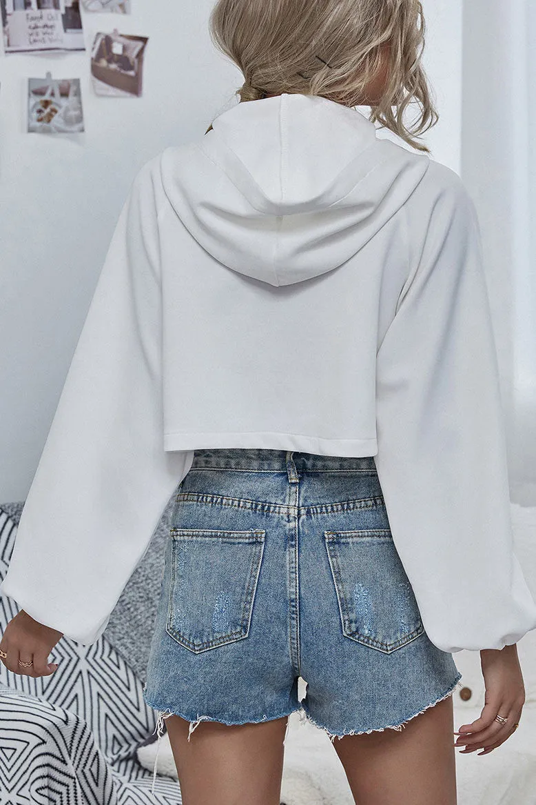 White Zip Up Crop Hoodie