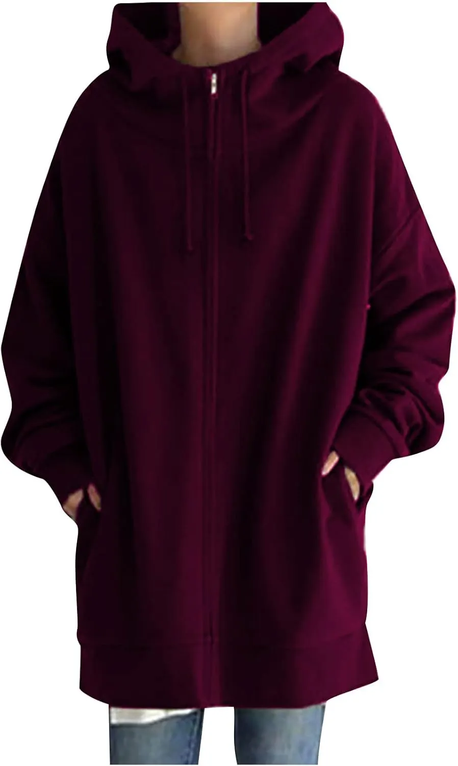 Women Long Sweatshirt Pullover Long Sleeve Solid Color Zip Up Hoodies Slim Fit Casual Fall Winter Shirts with Pocket