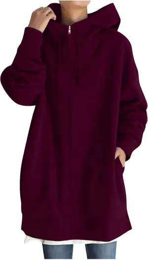Women Long Sweatshirt Pullover Long Sleeve Solid Color Zip Up Hoodies Slim Fit Casual Fall Winter Shirts with Pocket