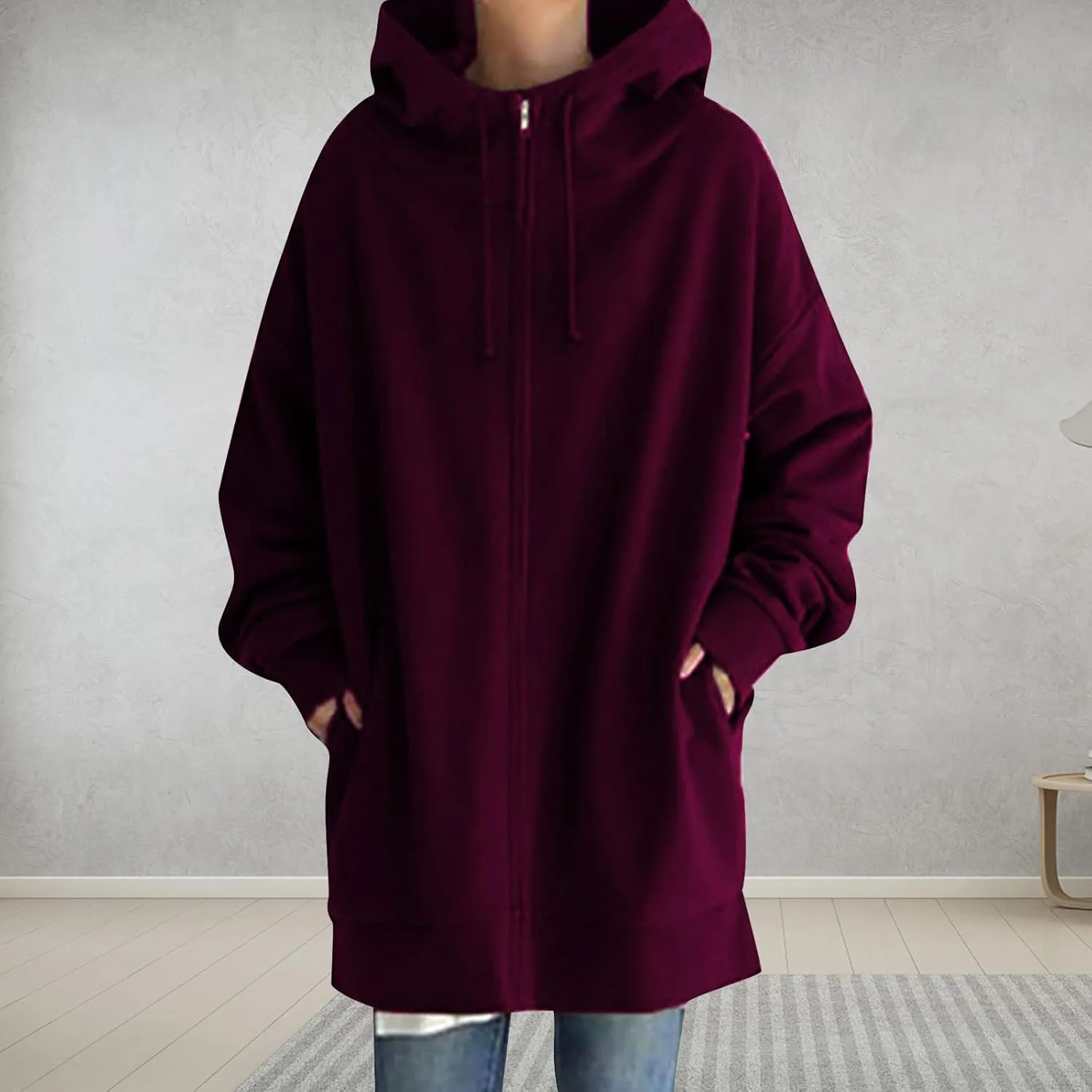 Women Long Sweatshirt Pullover Long Sleeve Solid Color Zip Up Hoodies Slim Fit Casual Fall Winter Shirts with Pocket