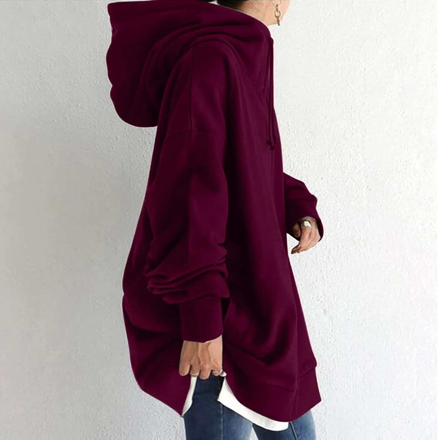 Women Long Sweatshirt Pullover Long Sleeve Solid Color Zip Up Hoodies Slim Fit Casual Fall Winter Shirts with Pocket